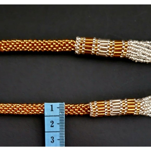 Y2K Himalayan Glass Bead Necklace Multi Strands White/Gold Tone 30" Nepal NWT! - Picture 6 of 9